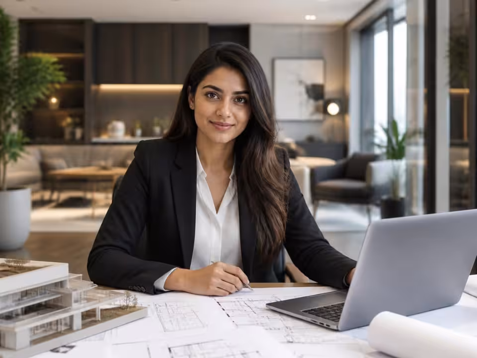 Female architecture and interior design professional at work