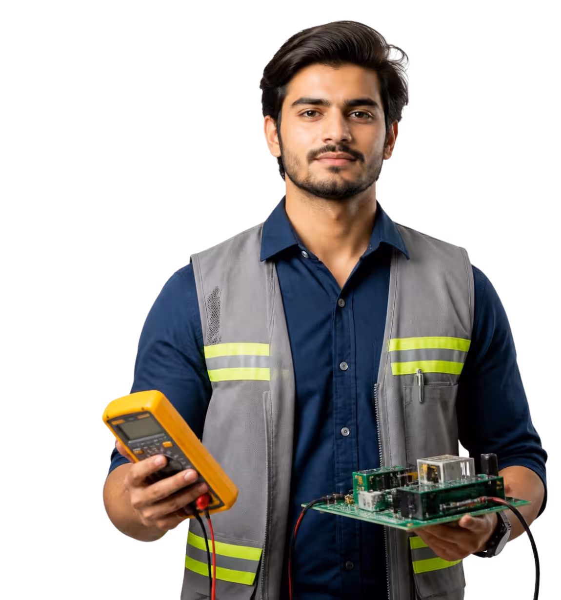 Electrical and electronics engineer at a production line