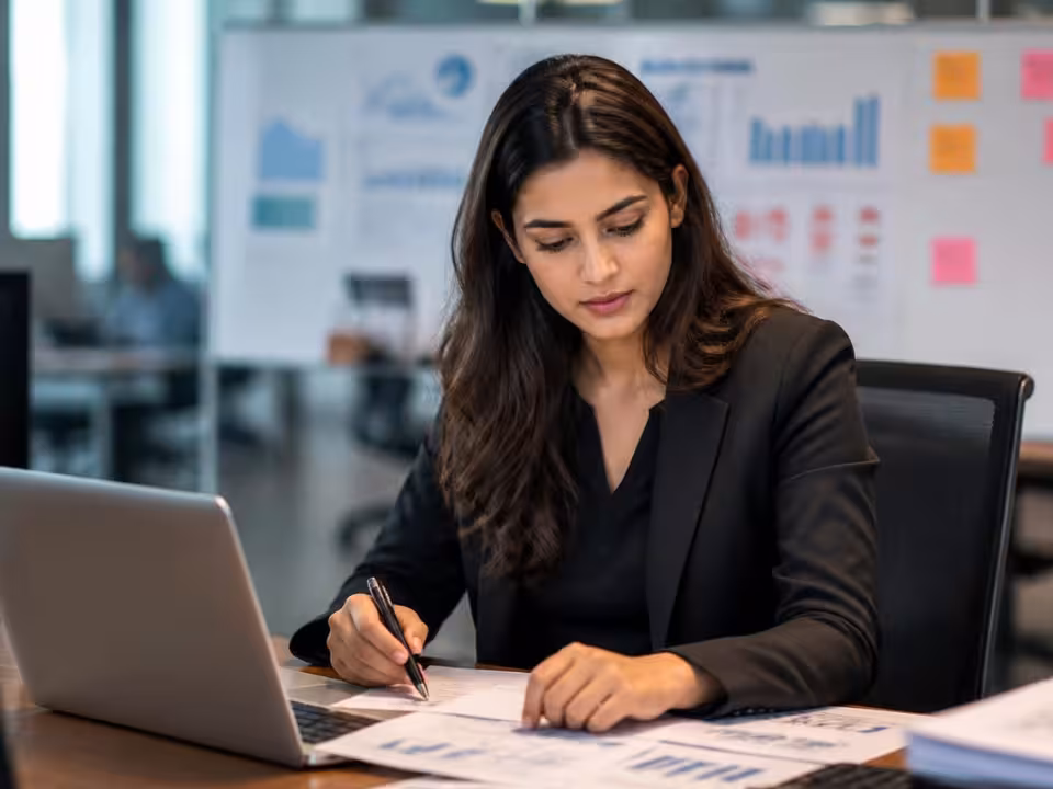 Female finance and accounts professional at work