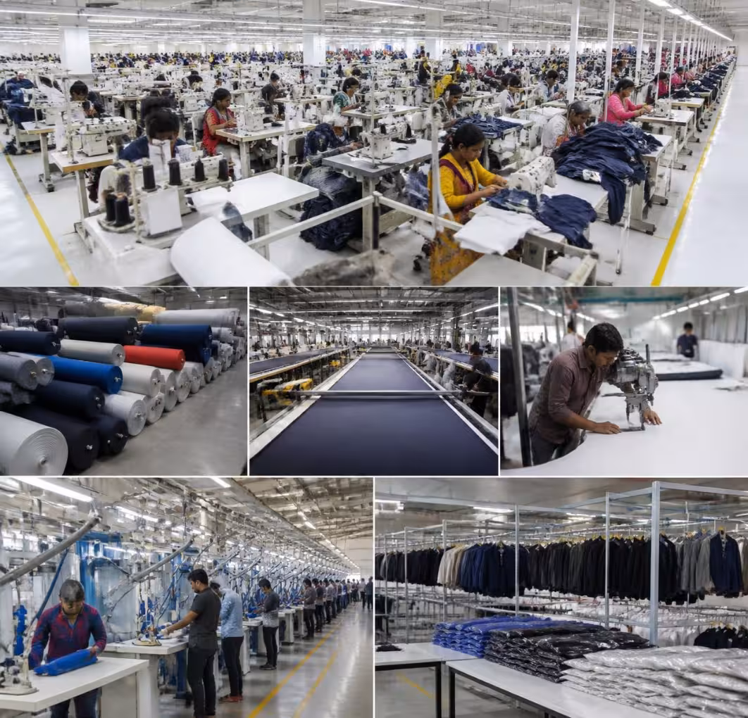 Textile industry supervisor overseeing a garment production line